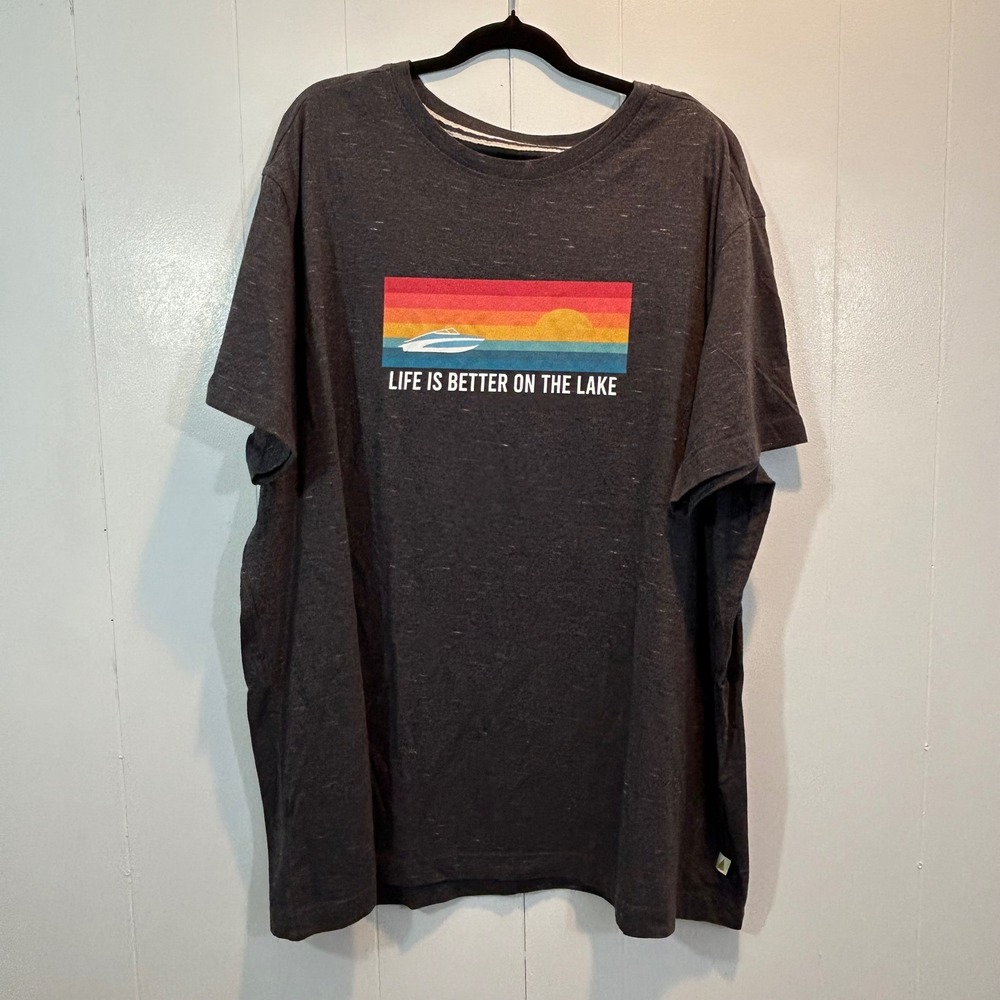 Lake & Trail Mens XXXL Charcoal‎ Heather Graphic T-Shirt Life Better on the Lake